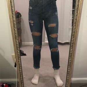 hollister ripped high rise skinny blue jeans